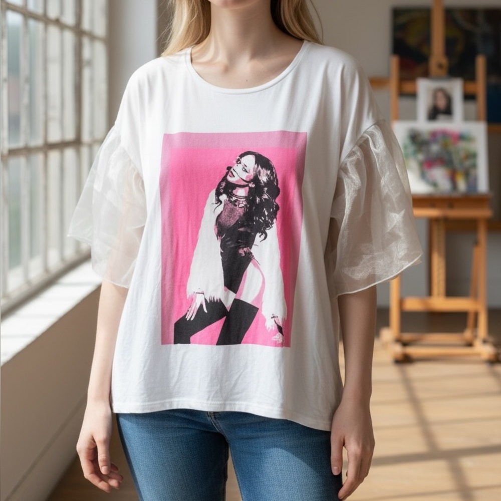 Women’s sheer poofy sleeve top
